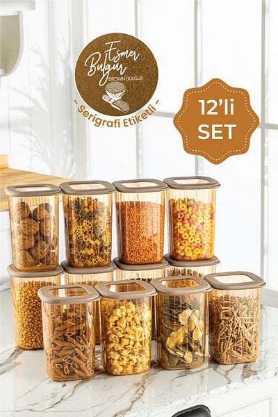 Vienev 12 Pieces 1.2 Liter Poly Lid Striped Patterned Storage Container with Gold and White Screen Printing Label