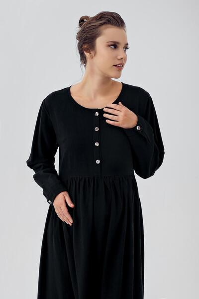 Artış Keten Uzun Kol Hamile Elbise