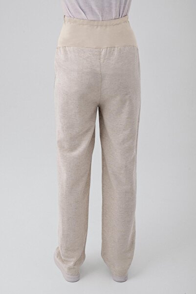 Artış Pantaloni de maternitate cu talie înaltă reglabili din in