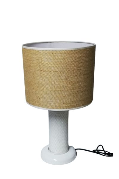 TEKAY AYDINLATMA White metal leg, artificial leather body, wicker head lampshade
