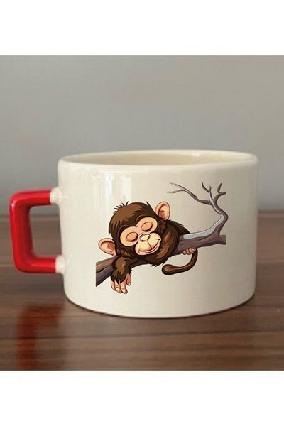lili hediyelik Monkey on Branch Themed Cup Mug - Ceramic Tea, Coffee Gift Cup
