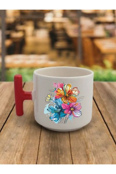 lili hediyelik Watercolor Themed Flower Coffee Cup Mug Cup - Ceramic Tea, Coffee Gift Cup