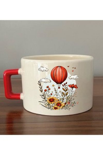 lili hediyelik Balloon And Flower Themed Cup Mug Cup - Ceramic Tea, Coffee Gift Cup