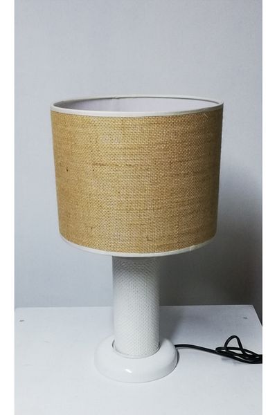 TEKAY AYDINLATMA White metal leg, artificial leather body, wicker head lampshade