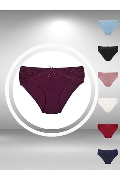 ŞahTan Cotton Large Size Women's Panties with Lace Detail on the Front