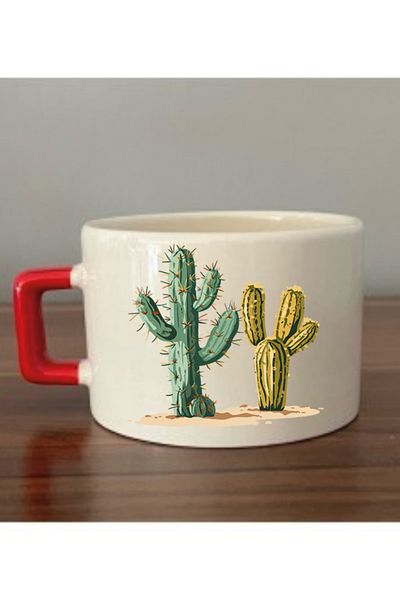 lili hediyelik Cactus Themed Cup Mug Cup - Ceramic Tea, Coffee Gift Cup