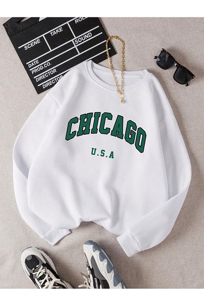 MOONBULL Unisex Chicago USA Φούτερ με στάμπα μεγάλου μεγέθους