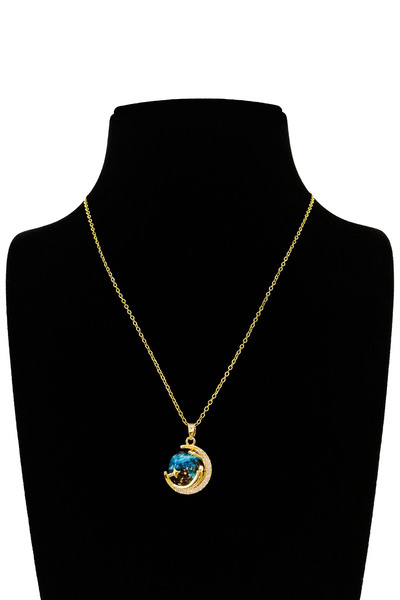 Limezon Glittering Blue Planet Steel Necklace