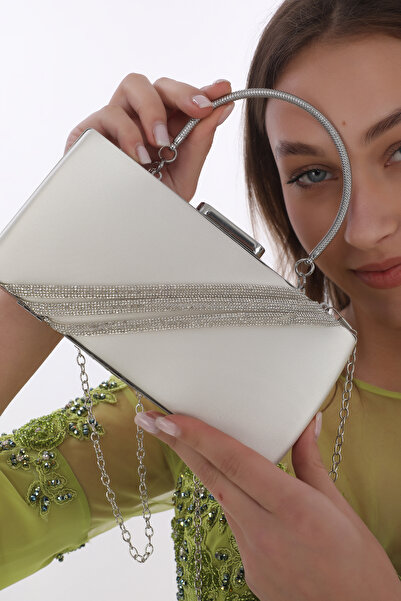 womenacs Mother of Pearl Color Satin Stone Design Evening Dress Clutch Portfolio Handmade Night Wedding Engagement Bag