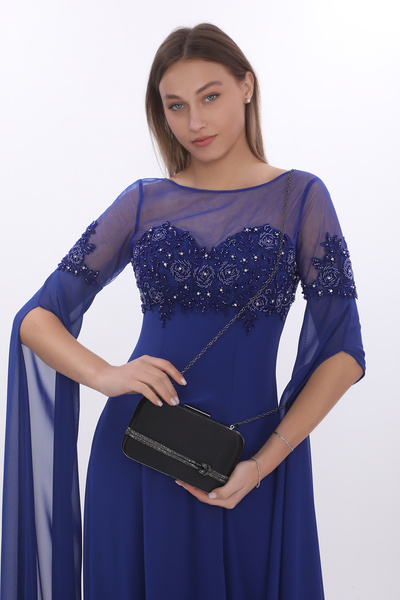 womenacs اللون الأسود الساتان حجر ملحق فستان السهرة حقيبة يد المحفظة وحقيبة ش...