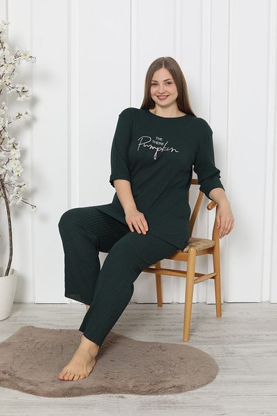 FAMES PİJAMA Plus Size Women's Pajama Set Pumpkin Khaki