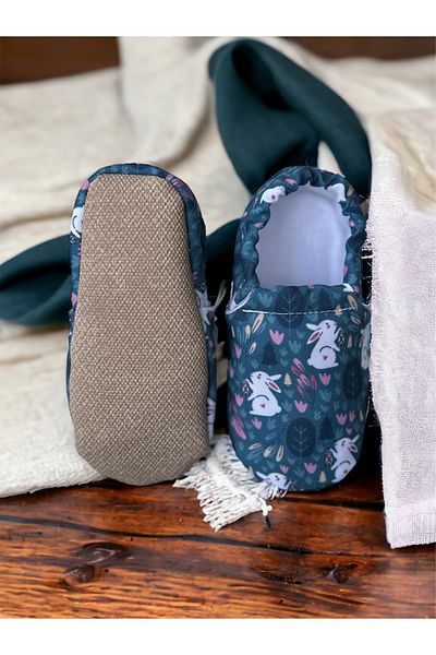 Kokopatik ,Non-Slip Sole,Organic Cotton Home Nursery Booties,Rabbit Patterned Booties
