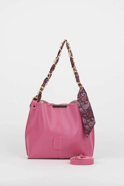 İLKYAZ Geantă de mână și geantă de umăr pentru femei, din piele moale, fucsia, cu 3 compartimente, cu eșarfă și accesorii cu lanț 25x19x11 cm