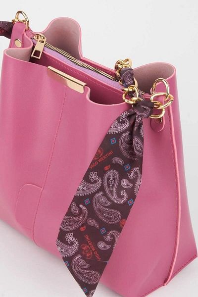 İLKYAZ Geantă de mână și geantă de umăr pentru femei, din piele moale, fucsia, cu 3 compartimente, cu eșarfă și accesorii cu lanț 25x19x11 cm