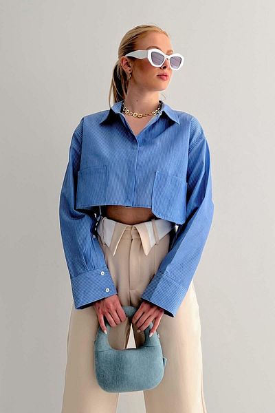 Lusin Mini cămașă crop cu dungi albastre pentru damă