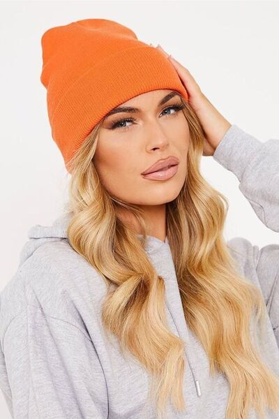 Boldy Класична спортивна шапка з трикотажу Шапка без вишивки Шапка унісекс Пряма шапка Шапка унісекс Пряма класична шапка Помаранчева