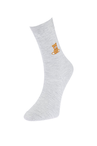 Trendyol Collection Többszínű uniszex 5 csomag pamut medve hímzett foglalat hosszú zokni TMNSS24CO00014