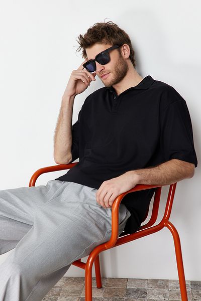 Trendyol Collection Black Polo Neck Oversize T-Shirt - Tough Fabric, Premium Basic, Tmnss24Po00012