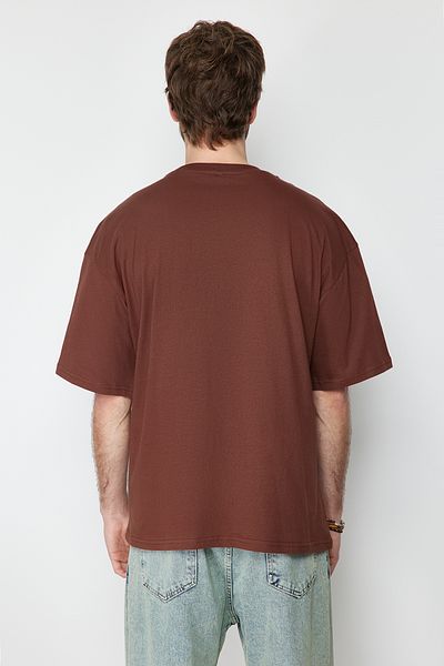 Trendyol Collection Ειδικό Κεντημένο Καφέ Βαμβακερό Μπλουζάκι - TMNSS24TS00101