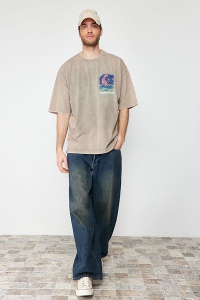 Trendyol Collection Βαμβακερό μπλουζάκι με λεπτομέρεια βιζόν - TMNSS24TS00150