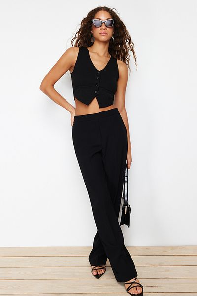 Trendyol Collection Чорний жилет прямого крою на ґудзиках TWOSS23YE00037