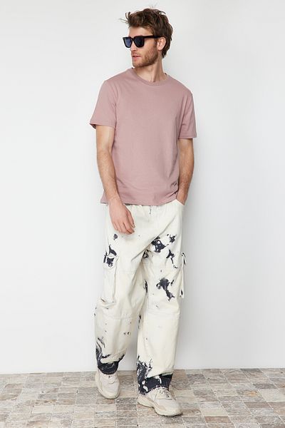 Trendyol Collection Tricou din bumbac Dusty Rose Slim Fit cu decolteu triplu - TMNSS19BO0001