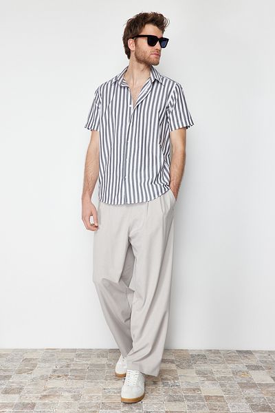 Trendyol Collection Gray Striped Slim Fit Shirt - Short Sleeve TMNSS24GO00038