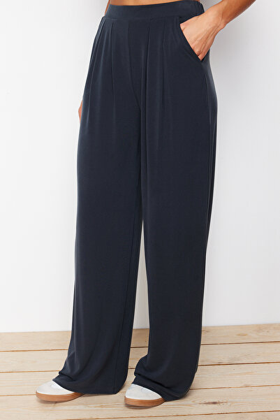 Trendyol Collection Anthracite More Sustainable Soft Textured Modal Wide Leg/Wide Cut Knitted Trousers Twoss24Pl00071