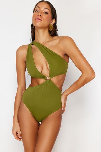 Trendyol Collection Einschultriger Premium-Badeanzug in Khaki - Accessoire, Regular Fit TBESS24MY00008