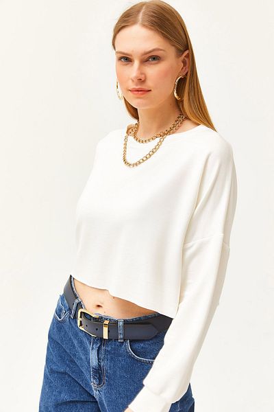 Olalook Women's Ecru Modal Soft Textured Bat Crop T-Shirt TSH-19000776