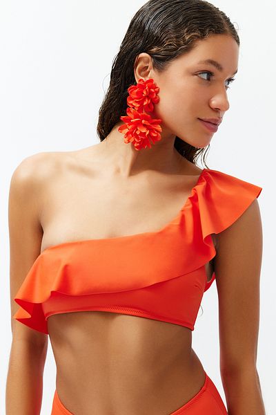 Trendyol Collection Piros vállas fodros bikinifelső TBESS21BU0039