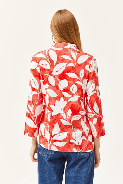 Olalook Women's Coral Water Color Effect Woven Shirt GML-19001178
