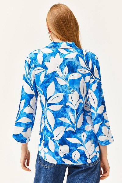 Olalook Γυναικείο πουκάμισο Saks Blue Watercolor Woven πουκάμισο GML-19001178