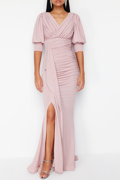 Trendyol Collection Βραδινό μακρύ φόρεμα πλεκτό σε σκόνη - TPRSS24AE00104