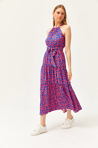 Olalook Γυναικείο Ethnic Φούξια Σακς Φόρεμα με γιακά Καπίστρι Ζώνη, Υφαντό Βισκόζη ELB-19001548