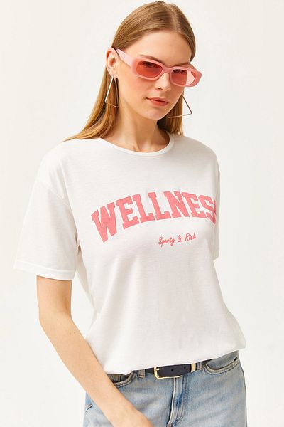 Olalook Women's Ecru Pink Wellness Printed T-shirt TSH-19000775