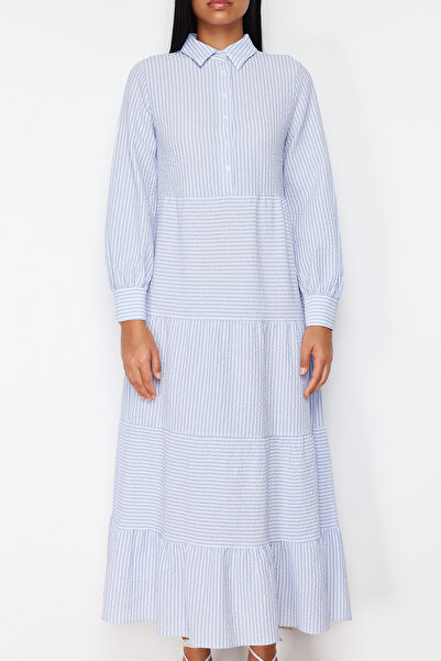 Trendyol Modest Rochie țesută cu căptușeală cu guler cămașă albastră TCTSS24EB00055