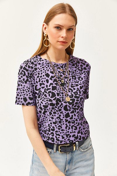 Olalook Tricou tricotat cu snur, leopard, liliac, TSH-19000328