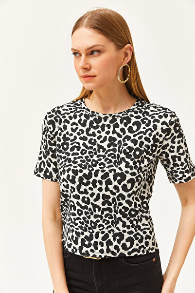 Olalook Dámské leopardí bílé pletené tričko se šňůrkou TSH-19000328