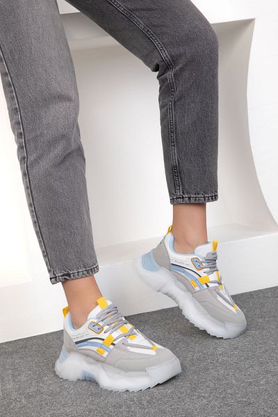 SOHO Eisweiß-gelbe Damen Sneakers 18861