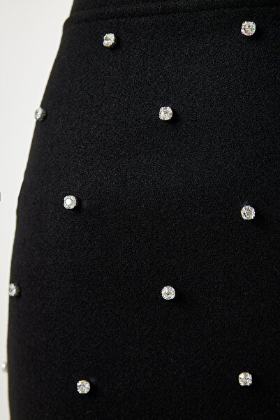 Happiness İstanbul Dámská sukně s detailním tkaným stehem z černého kamene TP00032