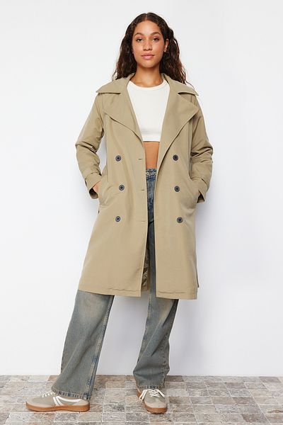 Trendyol Collection Lehký khaki oversize široký střih s páskem vodoodpudivý dlouhý trenčkot TWOAW23TR00004
