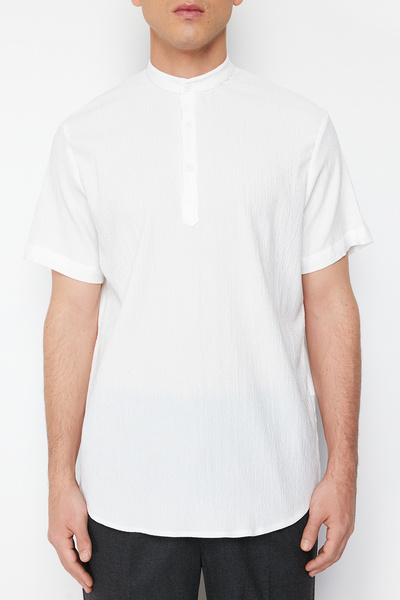 Trendyol Collection Ekrü kötött ing - normál szabású, félzáras, kényelmes TMNSS24GO00036