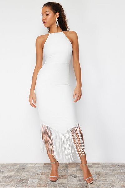 Trendyol Collection Весільна біла ткана сукня з ліщини TPRSS24EL00101