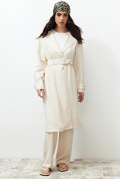 Trendyol Modest Set aus Kimono-Hose mit gewebtem Unterteil und Oberteil im Stone Trench-Stil TCTSS24US00024