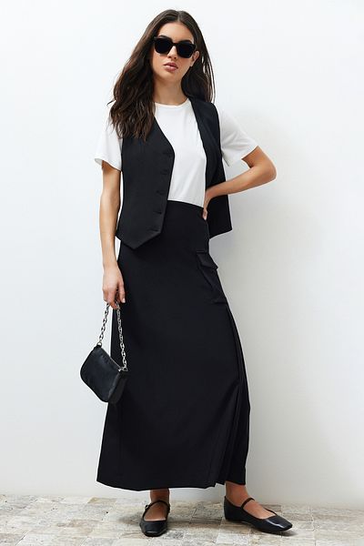 Trendyol Modest Black Woven Fabric Long Pencil Skirt TCTSS24EE00000
