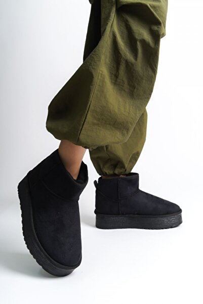 Mardel Store Κοντές σουέτ γυναικείες μπότες χωρίς κορδόνια επίπεδη και χοντρή σόλα με γούνα στο εσωτερικό