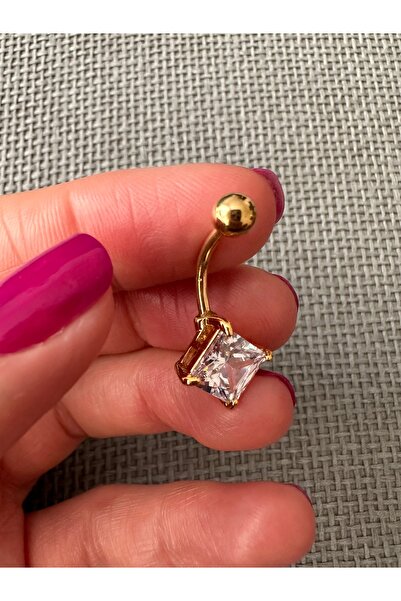 Çelik 316L Paslanmaz İz Yapmaz Taşlı Şık Göbek Piercing