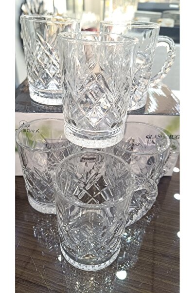 DEKOR ZÜCCACİYE HOME 6 lı kesma cam kutulu kupa bardak 9 cm.