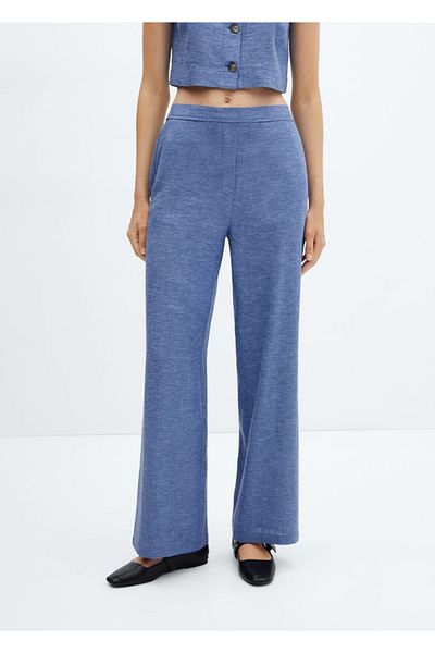 MANGO Woman Linen blended elastic waist pants